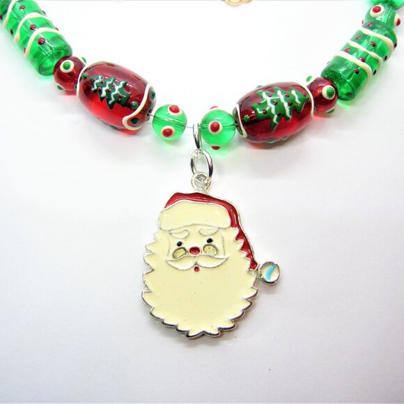 Santa Claus Pendant Necklace & Mismatched Earring Set - Picture 4 of 6